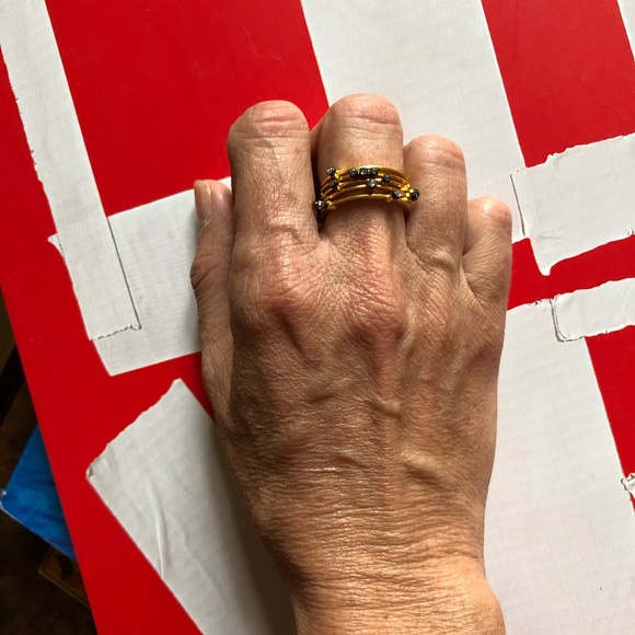 14k gold plated pavè diamond ring stack - Picture 4 of 4